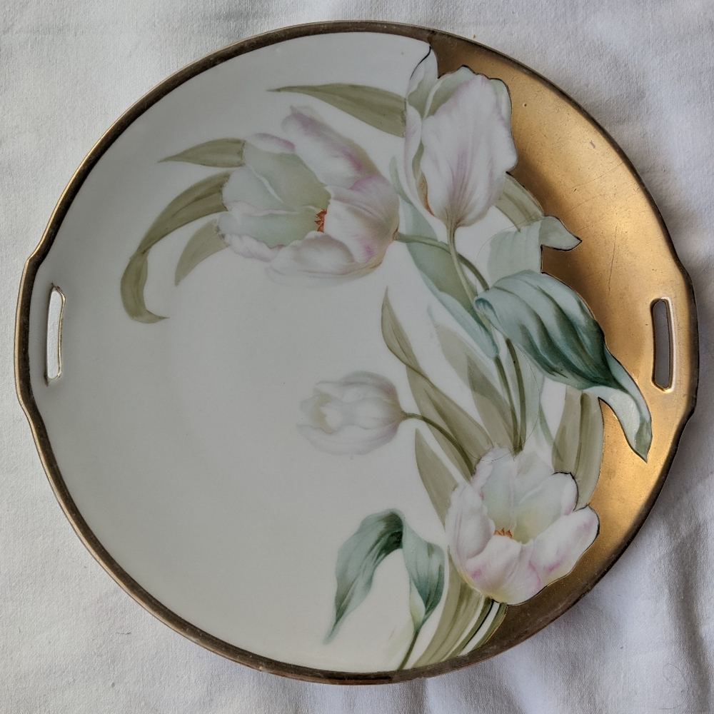 Reinhold Schlegelmilch RS Tillowitz Germany Tulips Gold Porcelain Serving Plate